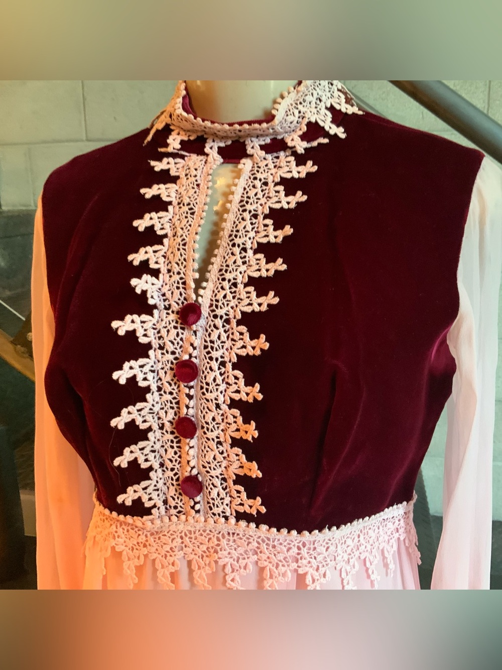 Vintage Velvet Lace Chiffon Dress Sz S
